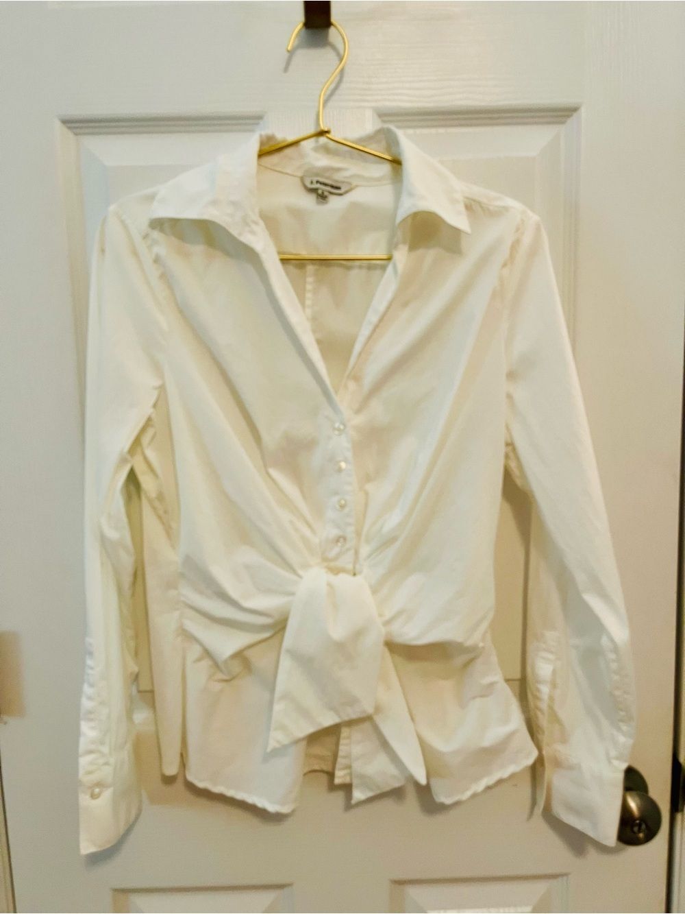 J. Peterman White Tie-Front Button-Up Blouse | Size 6 - Picture 3 of 9